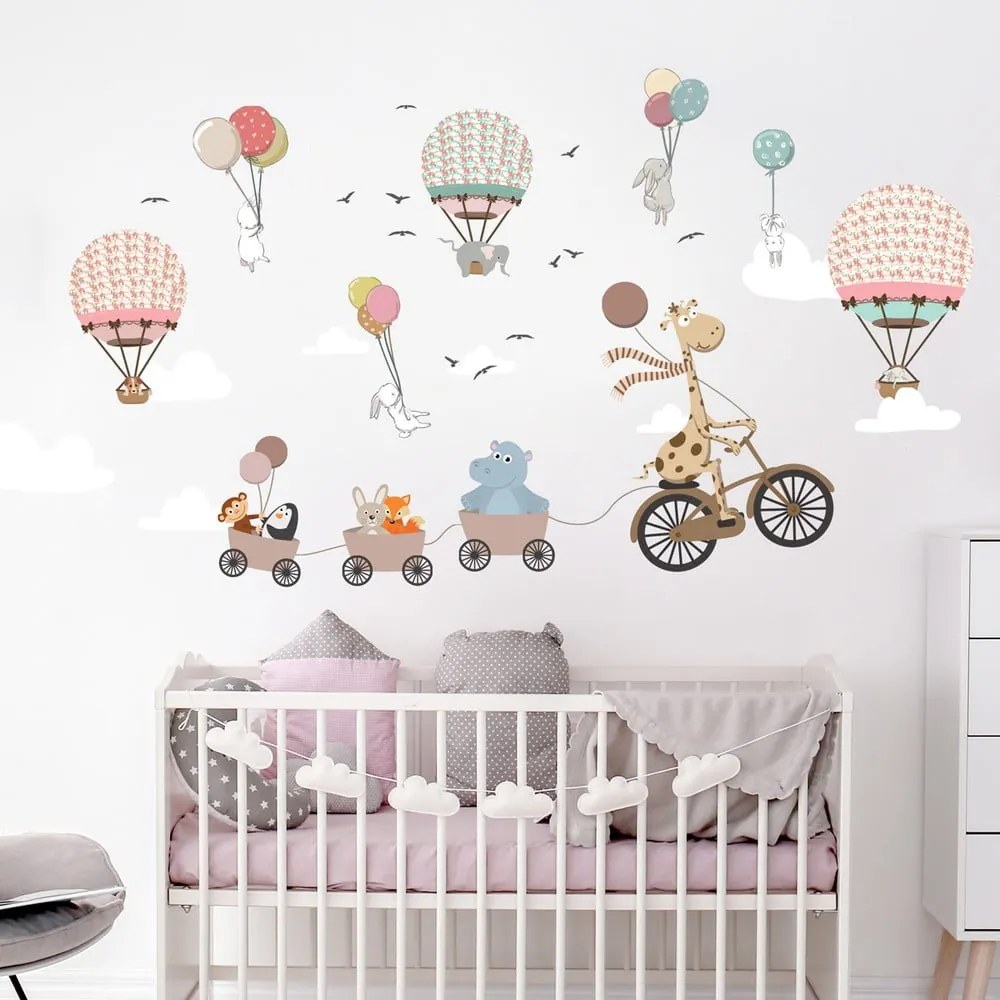 Animals and Hot Air Balloons in the Clouds gyerek falmatrica, 90 x 60 cm - Ambiance