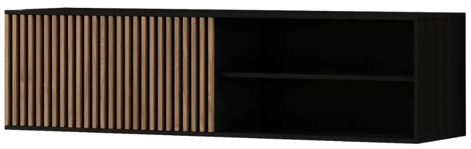 Fali TV állvány MEORATI 150x40 cm, fekete / artisan tölgy