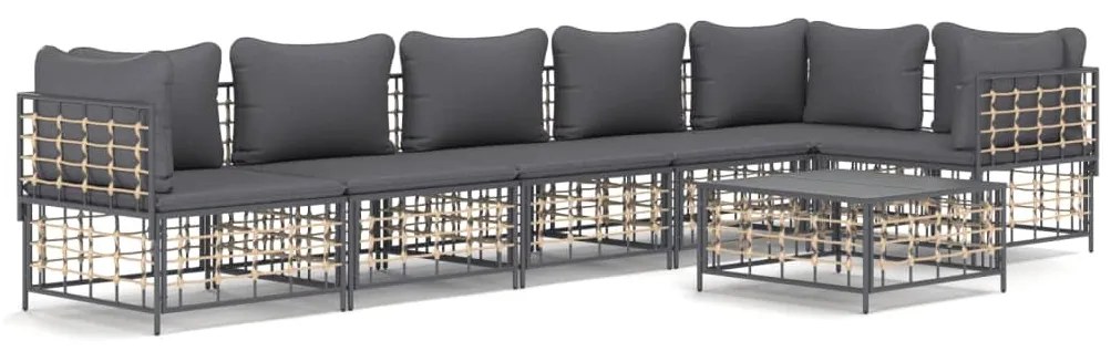 7 részes antracitszürke polyrattan kerti ülőgarnitúra párnákkal