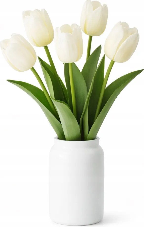 Gumírozott tulipán csokor fehér/ecru művirágok élő 5db