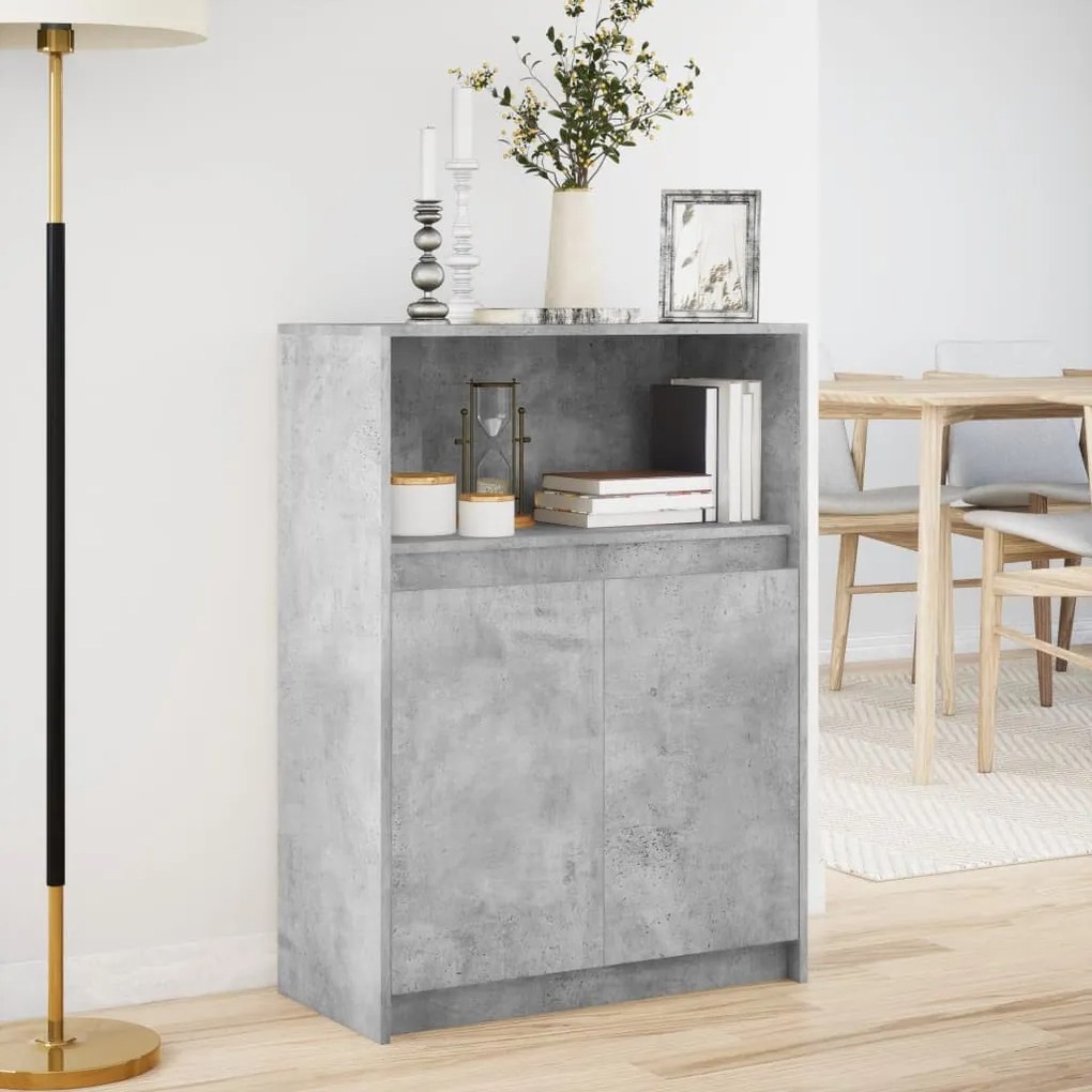 betonszürke szerelt fa tálalószekrény LED-del 72x34x100 cm