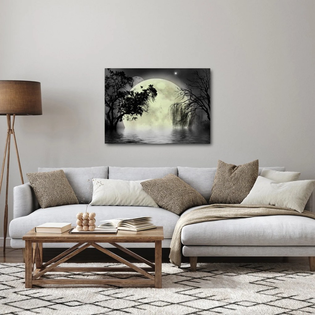 Kép - Telihold a felszín felett, fekete-fehér változat (70x50 cm)