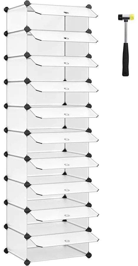 Cipőtartó, műanyag cipősdoboz 10 rekesszel, kombinálható tároló ajtókkal, fehér