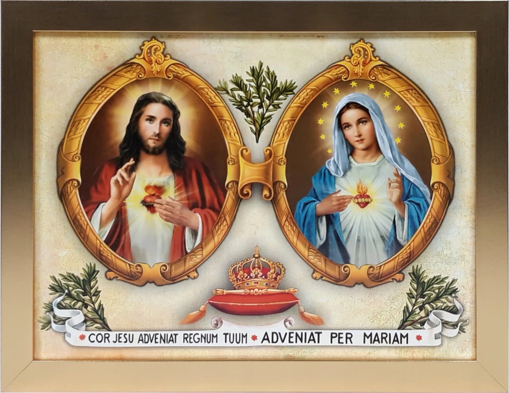 Vászonkép 35x45 Jézus És Mária Szíve Arany Keret