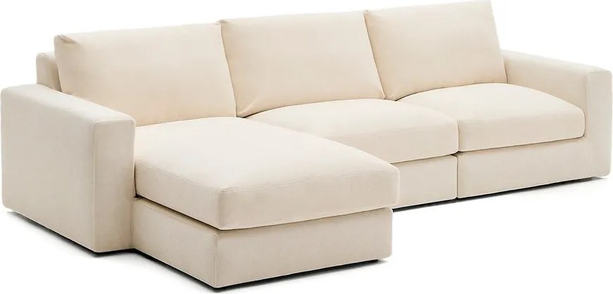 Bézs zsenília sarokkanapé (bal oldali-heverő résszel) Alea – Kave Home