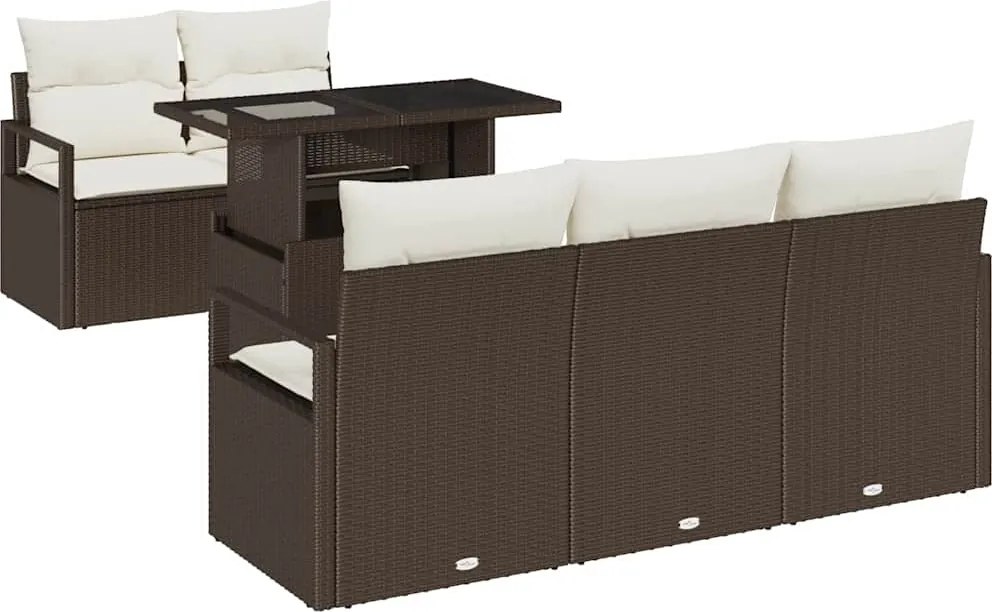 vidaXL Kerti Kanapé Szett tárolóval 6 pcs Barna és Krém polirattan