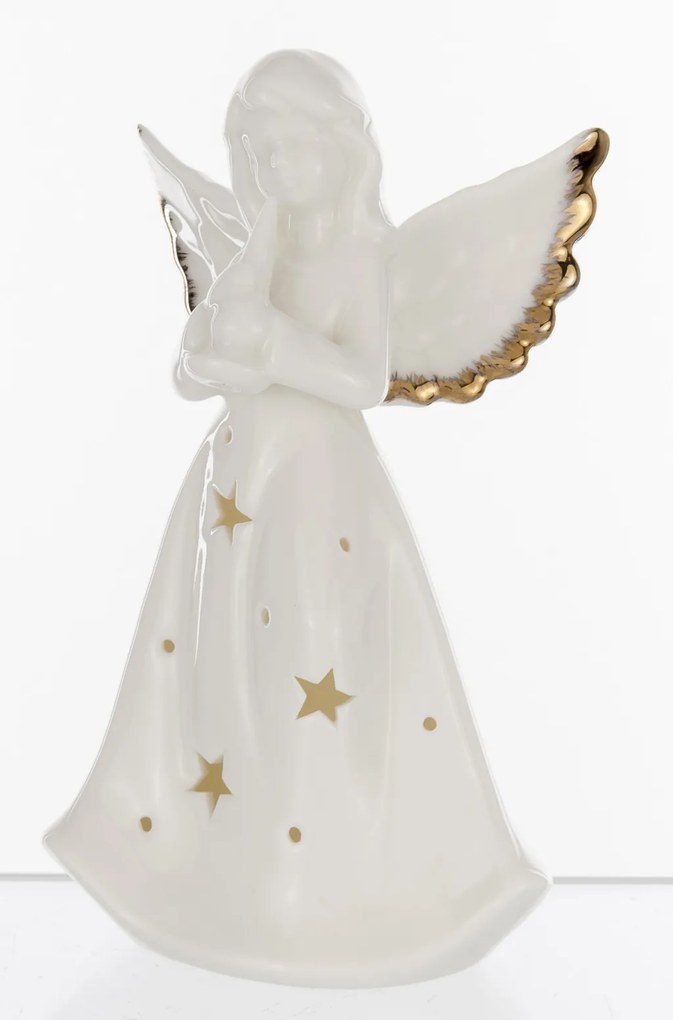 Dekorfigura angyal LED Porcelán Fehér 17x10x6,5cm
