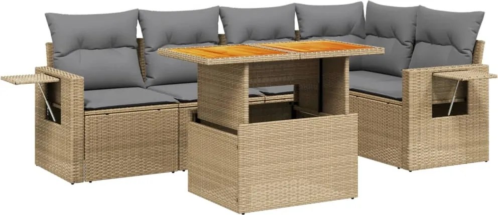 vidaXL 6 részes bézs polyrattan kerti ülőgarnitúra párnával