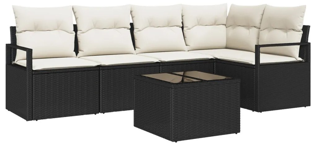 5 Darab Kert Sofa Szett Párnákkal Barna Poli Rattan, 2-Fős Kert Sofa Párnákkal Fekete Poli Rattan