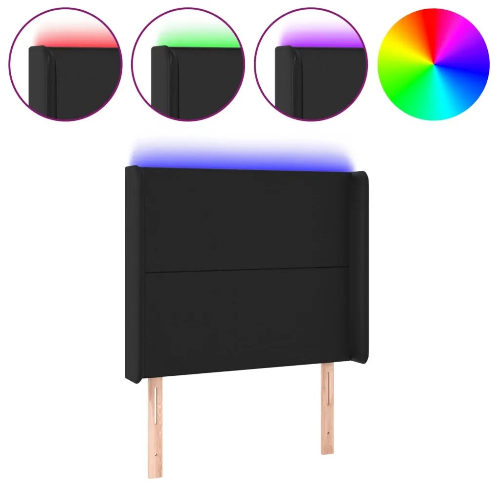 fekete műbőr LED-es fejtámla 83x16x118/128 cm
