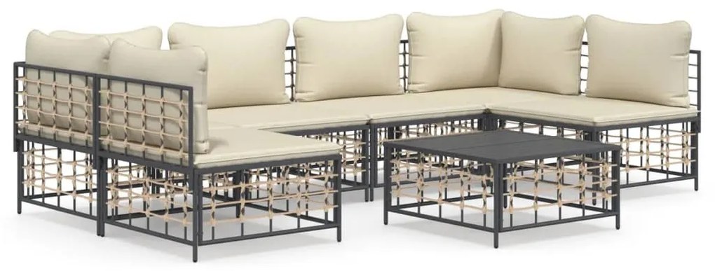 7 részes antracitszürke polyrattan kerti ülőgarnitúra párnákkal
