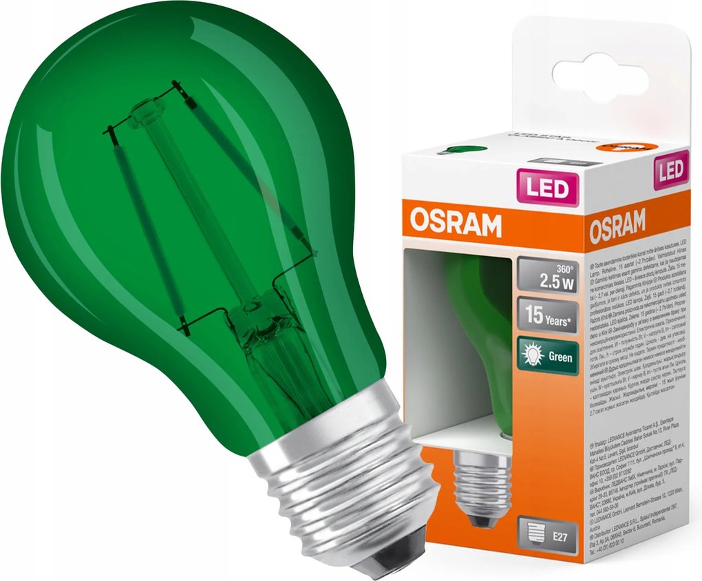 Led izzó A60 E27 2.5W 7W 45lm 7500K Zöld 300° Star Decor Osram