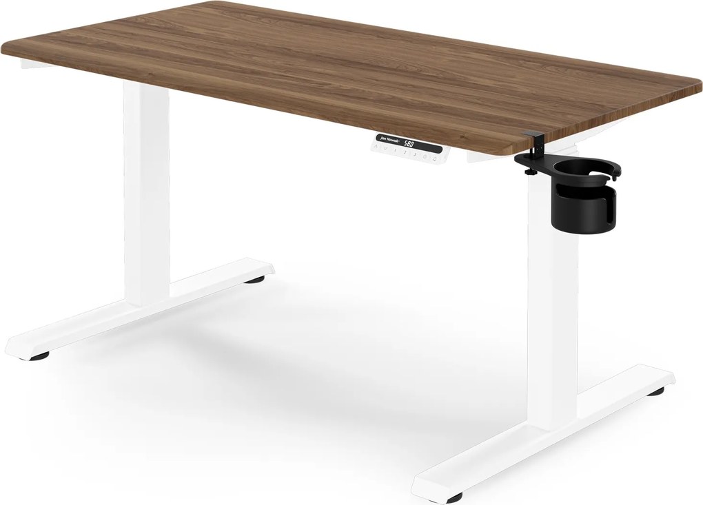 Elektromos, állítható magasságú, ergonomikus, fehér/dió íróasztal,1200x600 mm: ARIA