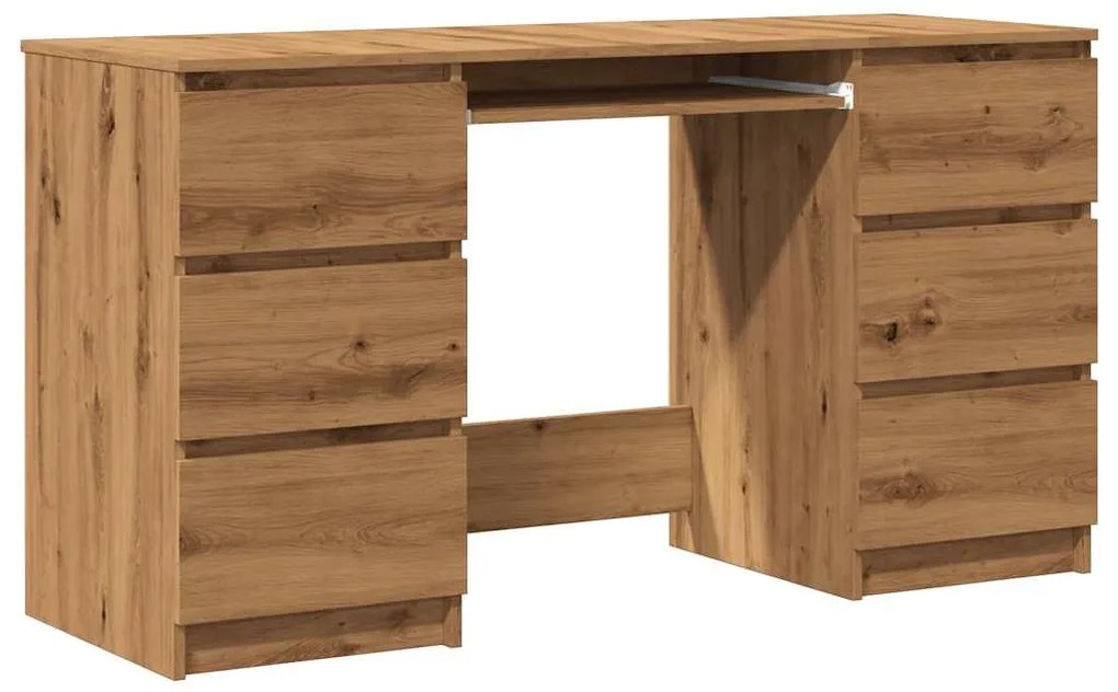 kézműves tölgy színű szerelt fa íróasztal 140 x 50 x 77 cm