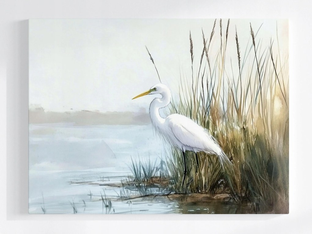 Poszter Természet Fehér Gém Madár Tó 80x60