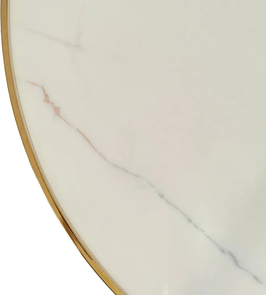 Üveg étkezőasztal 100 cm méretben, fehér márvány/arany színben TINGA