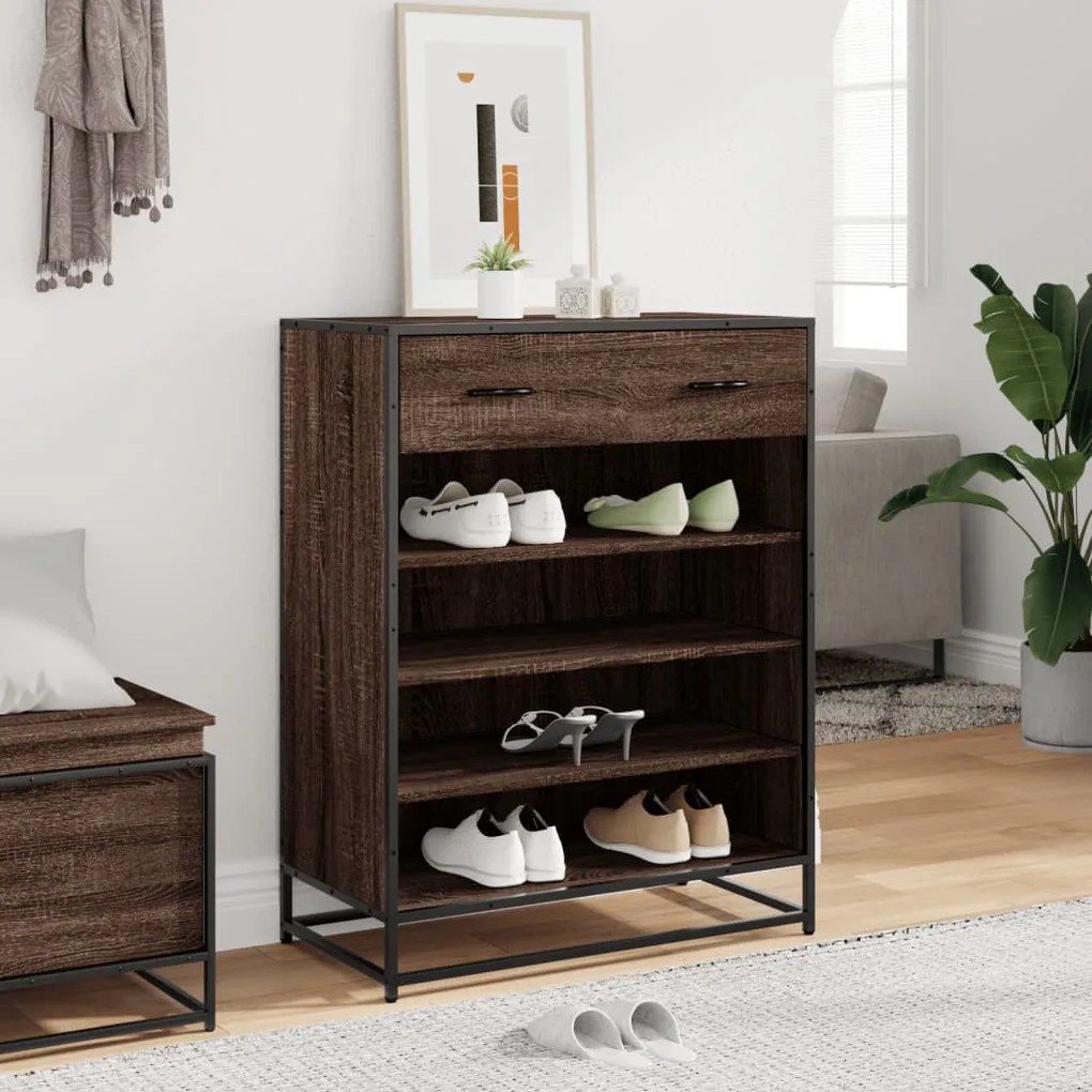 barna tölgy színű szerelt fa és fém cipőszekrény 75x38x97,5 cm
