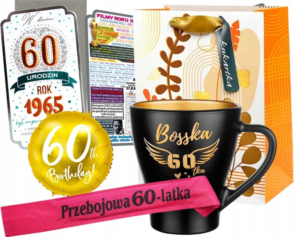 Bögre szett Kütyük 60-asoknak Képeslap Táska Nőknek 60. Születésnapra