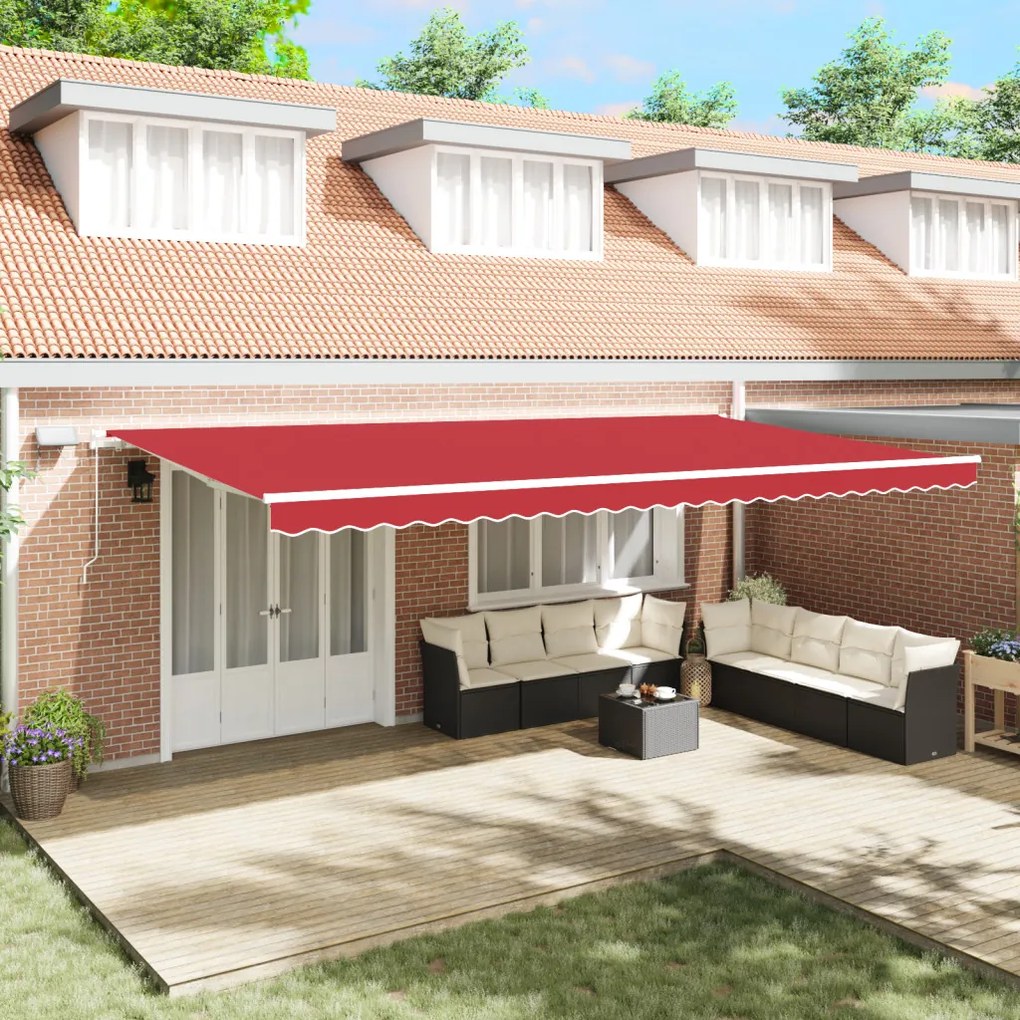 Kézi Behúzható Napellenző LED-lámpával Piros 600x300 cm