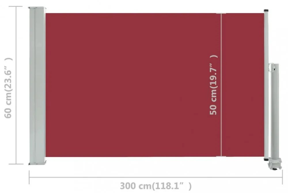 piros kihúzható oldalsó terasz napellenző 60 x 300 cm
