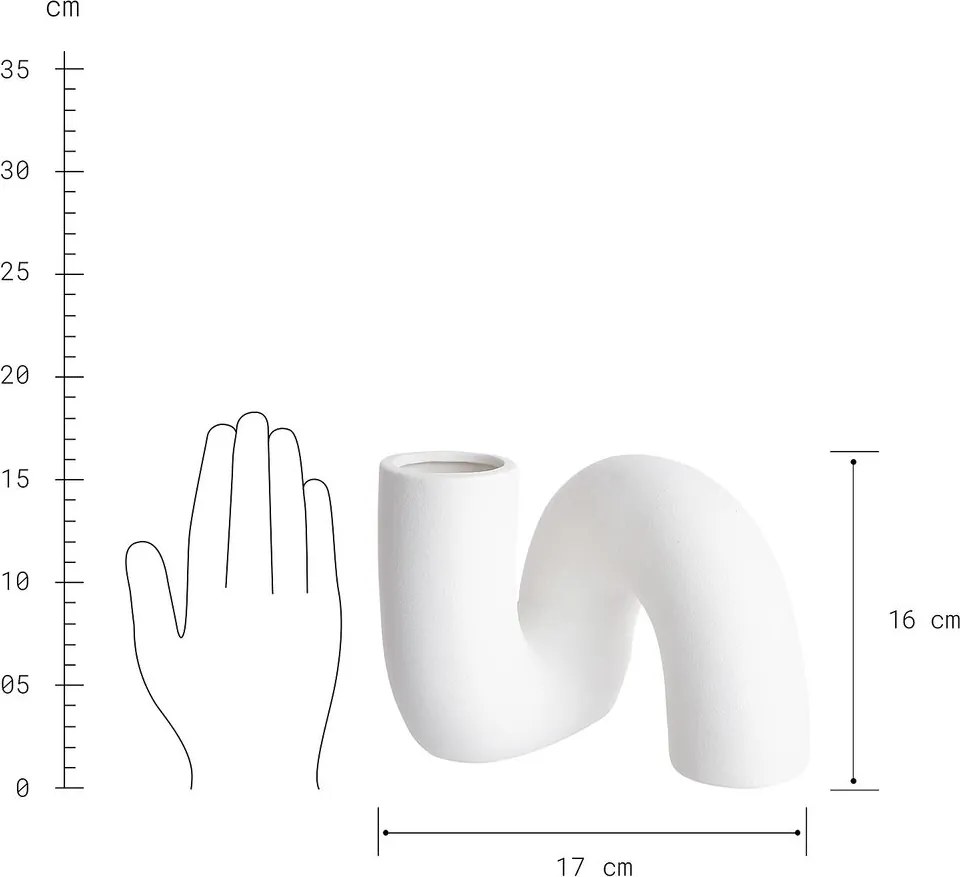 PIPE kerámia váza, fehér 16 cm