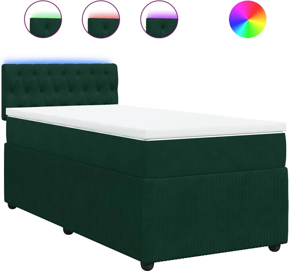 vidaXL sötétzöld bársony rugós ágy matraccal 100 x 200 cm