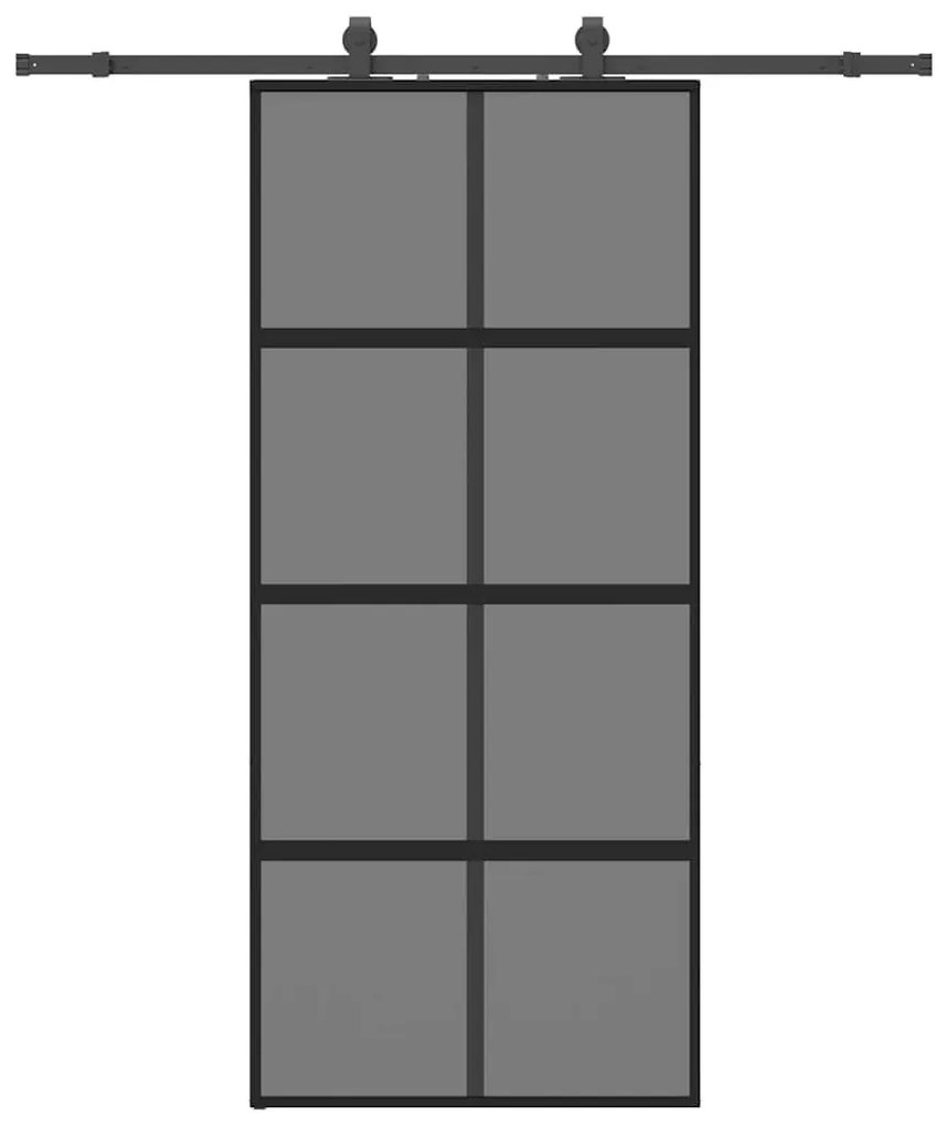 Fekete edzett üveg tolóajtó fémszerelék szettel 90x205 cm