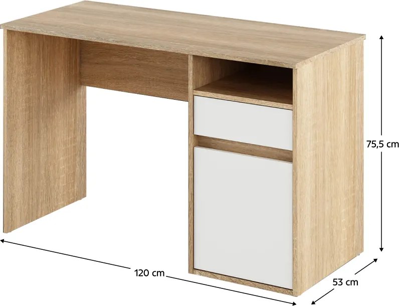 PC asztal, sonoma tölgy/fehér, BILI NEW