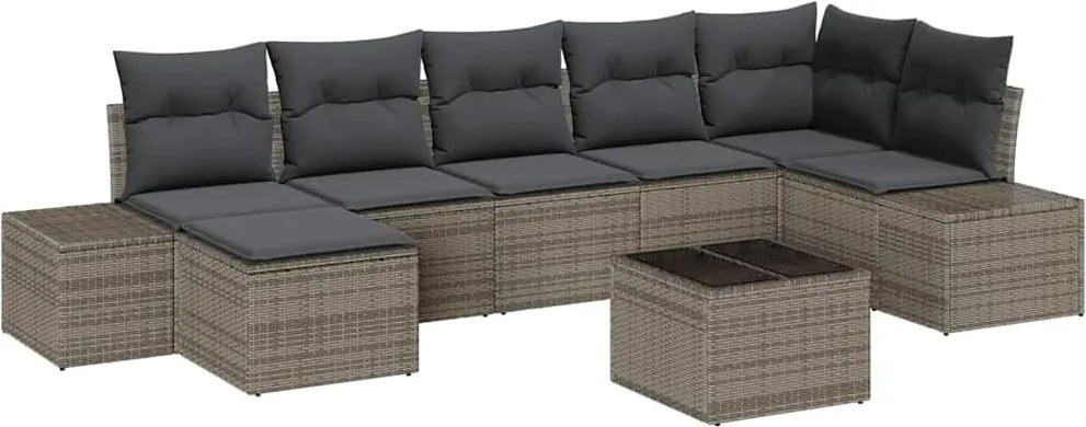 vidaXL Kerti Kanapé Szett párnával tárolóval 7 pcs Szürke polirattan