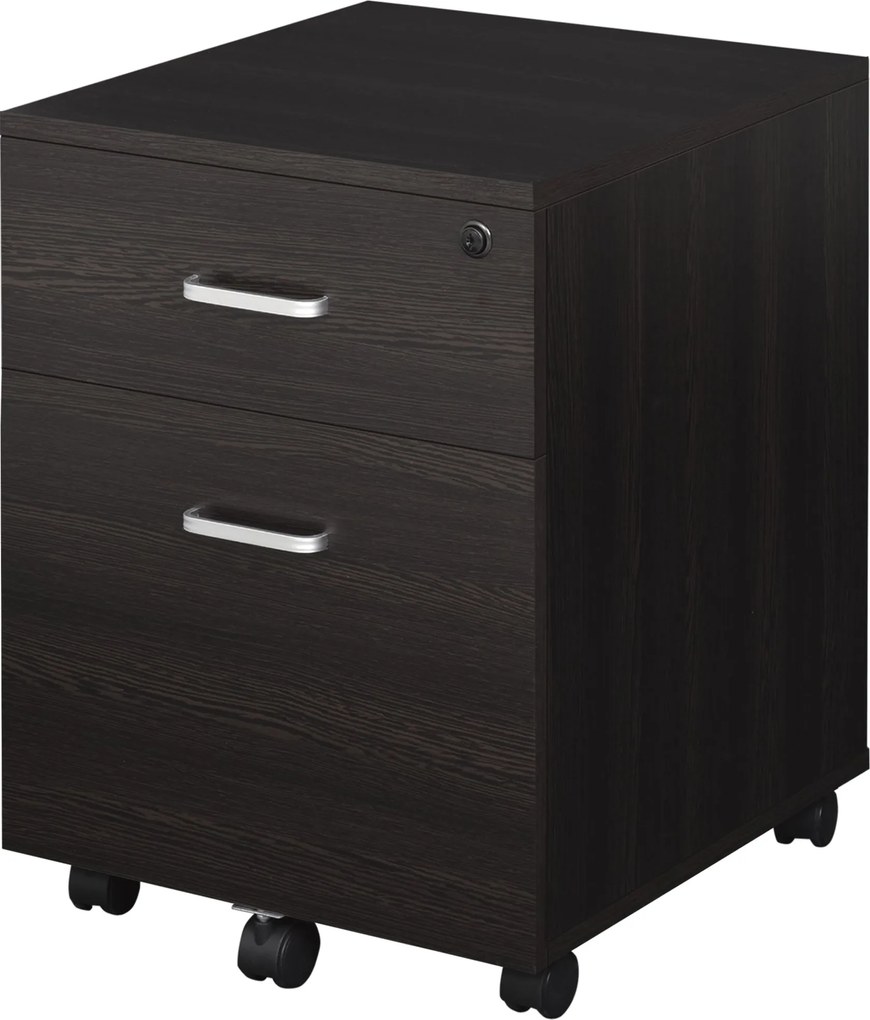 Vinsetto Mobil Irattároló A4-es Dokumentumokhoz Kerekekkel, Zárható Iratfiók 2 Fiókkal és Zárral, 40x45x55.6 cm Wengué | Aosom