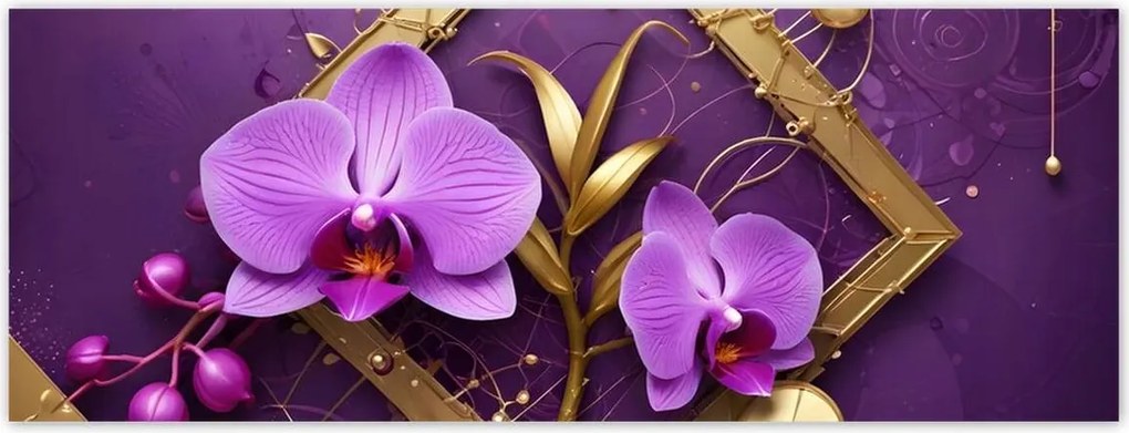 Fotótapéták 250x93 Lila orchideák és arany
