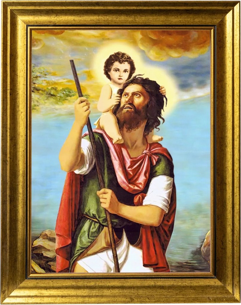 Szent Kristóf Vászonkép Arany Díszkeretben 30X40