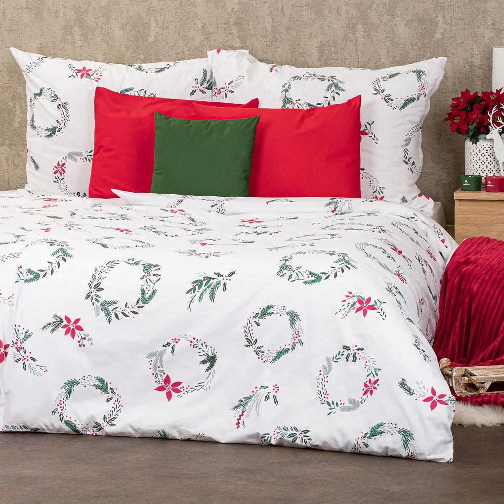 4Home Christmas holly karácsonyi pamut ágyneműhuzat, 140 x 220 cm, 70 x 90 cm, 140 x 220 cm, 70 x 90 cm