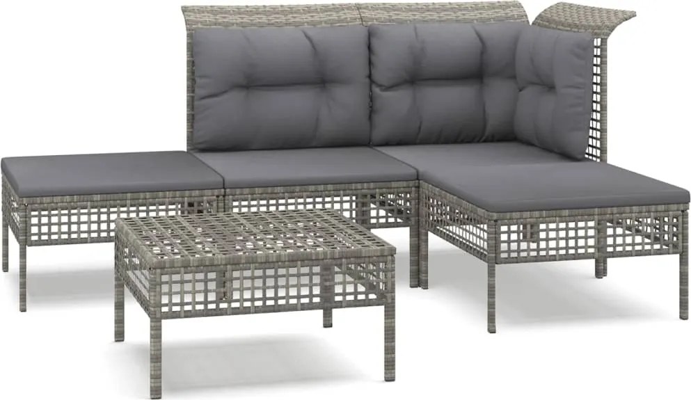 vidaXL 5 részes szürke polyrattan kerti ülőgarnitúra párnákkal