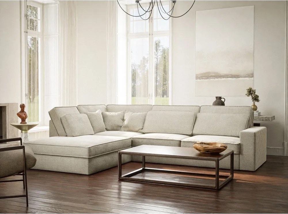 Szürkésbézs zsenília sarokkanapé (bal oldali-L alakú) Kirou – Maison de Rêve