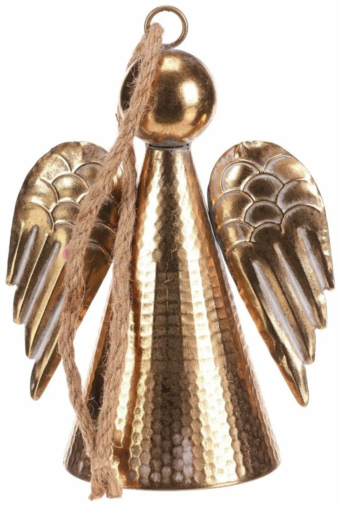 Függő fém karácsonyi dekoráció Angyal harang 24cm, arany