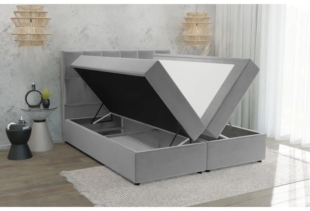 Világosszürke ágyneműtartós boxspring ágy 180x200 cm Flip – Ropez