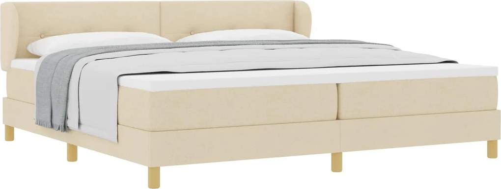 vidaXL Boxrugós ágy matracmal fejtámlával Krém 200 x 200 cm szövet