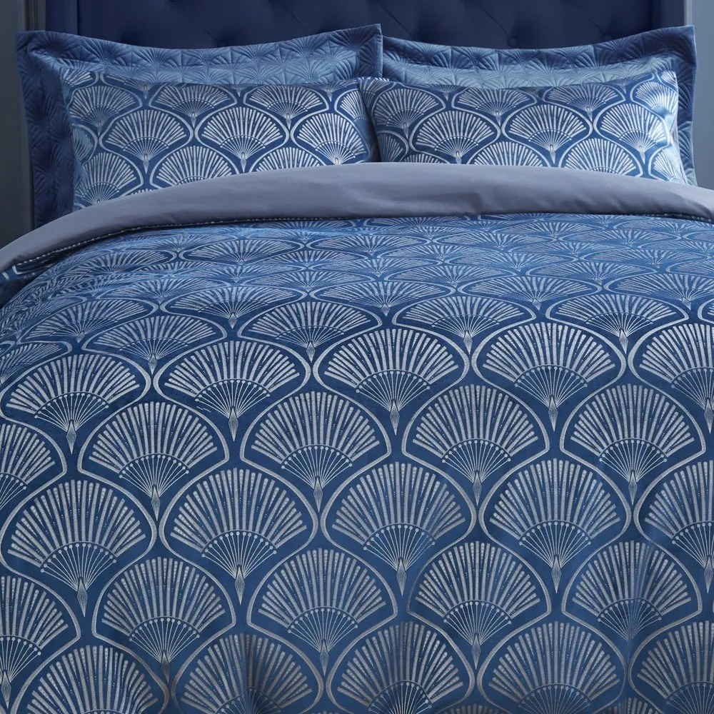 Kék kétszemélyes ágyneműhuzat 200x200 cm Art Deco Pearl - Catherine Lansfield