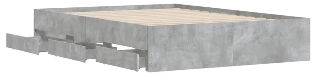 betonszürke szerelt fa ágykeret fiókokkal 120 x 200 cm