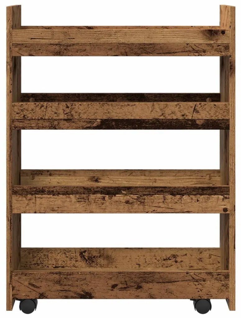 4 szintes antik fa színű szerelt fa keskeny tárolókocsi