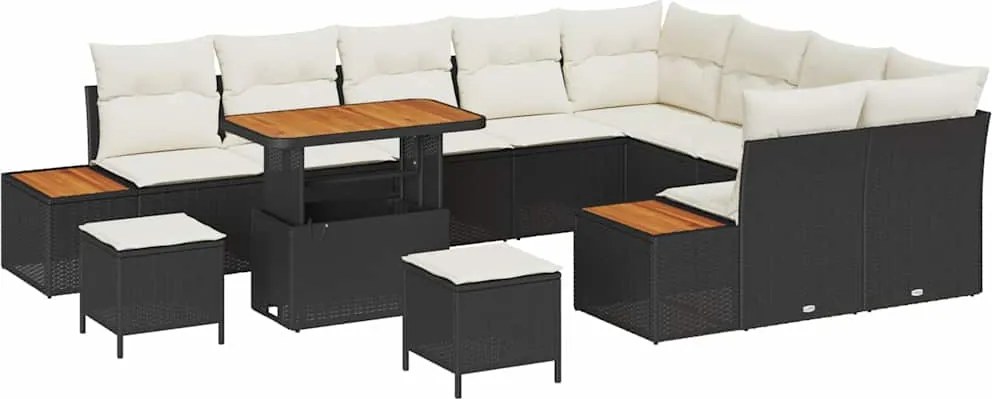 vidaXL Kerti Kanapé Szett 12 pcs Fekete polirattan