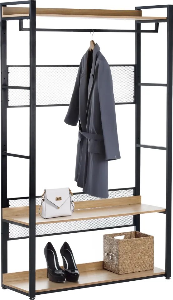 Polcállvány polcokkal, tölgy/fekete, KILOS NEW TYP 2