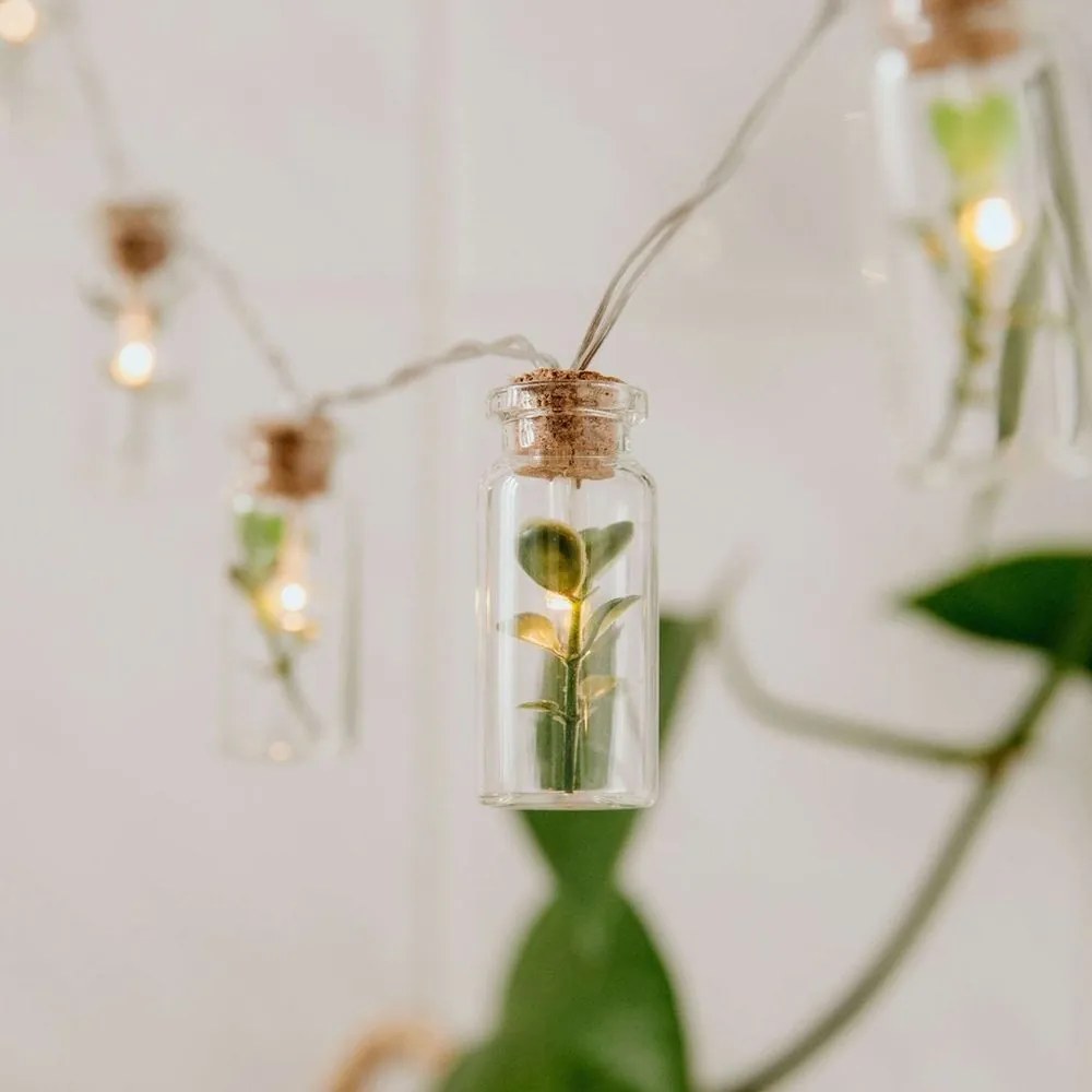 URBAN JUNGLE égősor USB kábellel, befőttes üveg / levél 20 égő