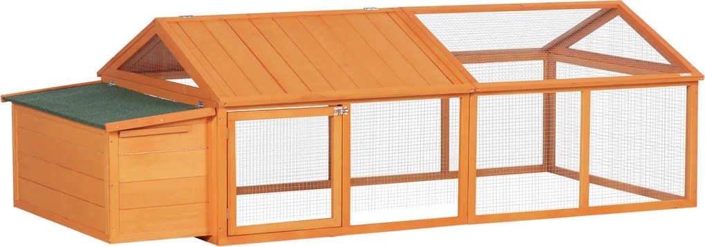 PawHut Kültéri Tyúkól 240x112.5x76 cm Fa Tyúkól Felnyitható Tetővel Zárható Ajtókkal és Tojófészekkel Kecskéknek, Nyulaknak, Kacsáknak | Aosom