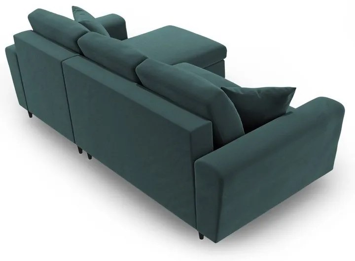 Petróleum színű bársony kinyitható tárolóhelyes sarokkanapé Kyoto – Cosmopolitan Design