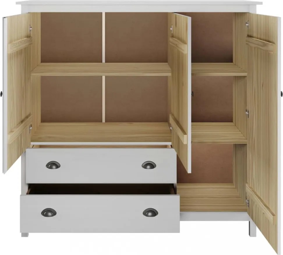 Hill range fehér 3 ajtós tömör fenyő ruhásszekrény 142x45x137cm