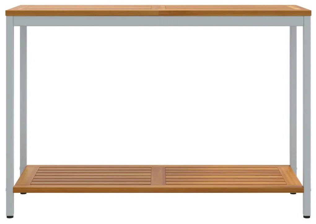 Kültéri Asztal Természetes és Szürke 35x110x75 cm Tömör Fa és Acél