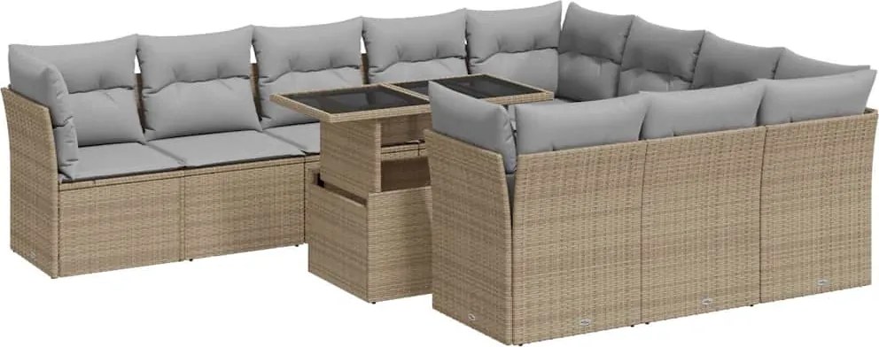 vidaXL 11 részes bézs polyrattan kerti ülőgarnitúra párnákkal