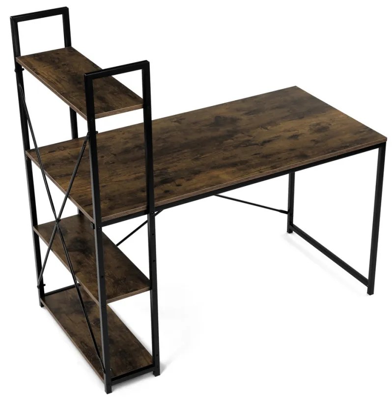 Birou cu raft, MDF, decor lemn vechi, metal negru